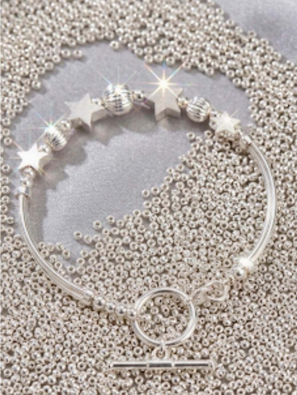 🥀92.5% Sterling Star Bead Toggle Bracelet - Silver Celestial Design🥀